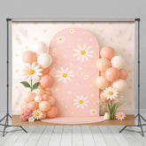 Aperturee - Aperturee Pink Daisies Balloon Arch Cake Smash Backdrop